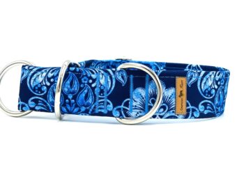 Błękitne ornamenty - obroża półzaciskoa 4 cm